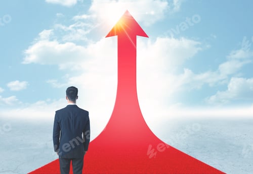 Preview: Concept Of The Road To Success With A Businessman Standing On A Red Arrow