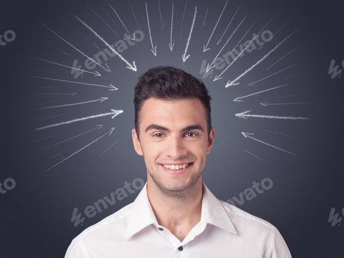 Preview: Young Casual Businessman With Arrows Pointing To His Head