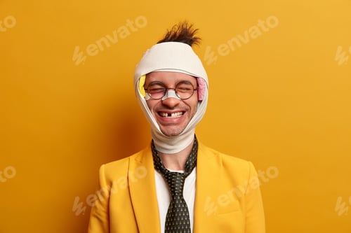Preview: Health Care And Injury Concept. Happy Positive Young Man Smiles Broadly And Shows Missing Teeth