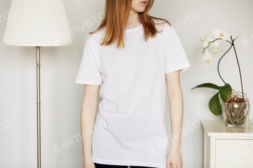 Preview: Cute Redhead Caucasian Teenage Girl, Cropped Portrait. Young Attractive Female Posing Against Home