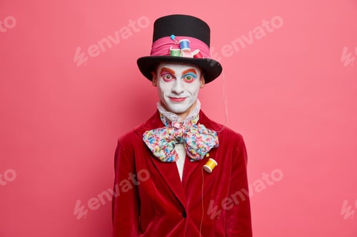 Preview: Photo Of Serious Man Has Image Of Mad Hatter Coming From Wonderland Engaged In Rhetoric Knows How
