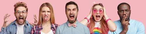 Preview: Negative Emotions Concept. Furious Women And Men Express Great Rage And Surprisment, Have