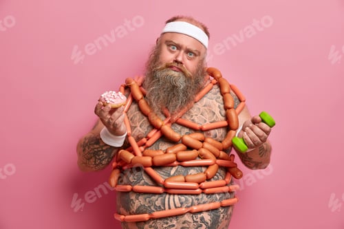 Preview: Sad Bearded Obese Man Overcomes Desire To Eat Junk Food, Fights Against Weight Loss, Has Physical
