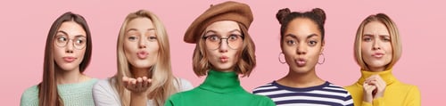 Preview: Composition Of Five Beautiful Females Round Lips, Going To Kiss Someone Or Blow Air Kiss, Flirt