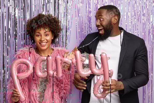 Preview: Optimistic Guy With Beard Wears Elegant Suit, Looks Happily At Girlfriend, Celebrate Something