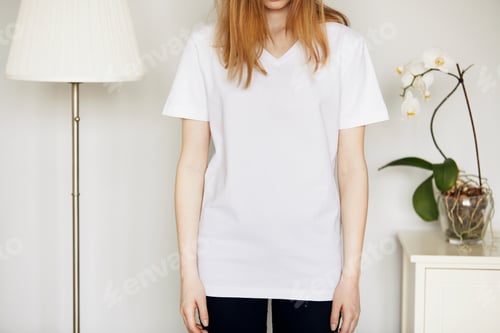 Preview: Beautiful Caucasian Teenage Girl, Cropped Portrait. Young Attractive Woman With Loose Red Hair