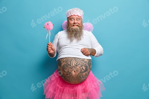 Preview: Happy Bearded Man Fairy Has Joyous Epression, Has Fun And Entertains Children, Poses With Magic