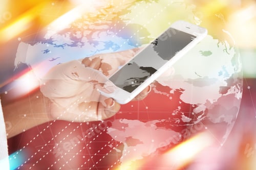 Preview: Futuristic Technology. Worldwide Connection Interface. Visual Effects. Double Exposure Of Young