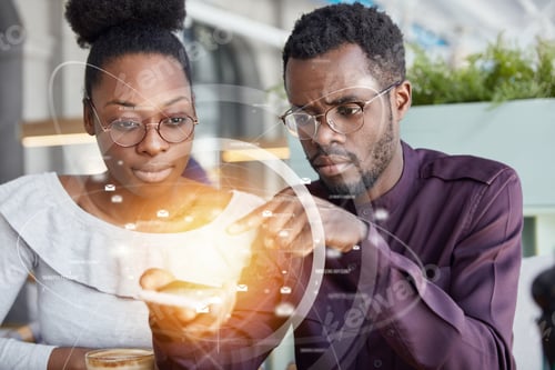 Preview: Film And Visual Effects. Black Female And Male Hold Modern Digital Device, Message Online, Use