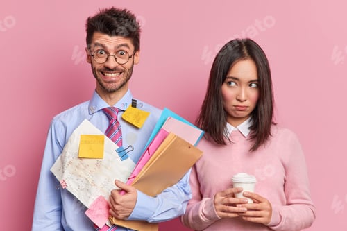 Preview: Diverse Team Of Woman And Man Students Collaborate Together And Prepares For Workshop Carry Paper