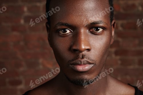 Preview: Beauty And Skin Care. Highly-Detailed Close Up Portrait Of Good-Looking Dark-Skinned Young Man With