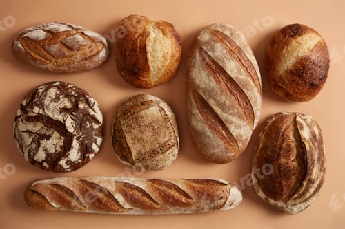 Preview: Natural Sourdough Bread Baked With Organic Flour. Spelt Wheat, Buckwheat, Rye Bread Isolated Over