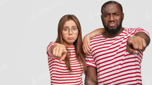 Preview: Isolated Shot Of Dissatisfied Woman And Man Of Different Nationalities, Frown Gace In Discontent