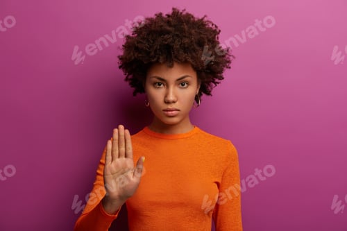 Preview: Enough Please. Serious Strict Woman Makes Stop Gesture, Shows Prohibition And Asks Hold On, Rejects