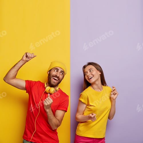 Preview: Positive Couple Listen Music Together, Dance And Move Actively, Being In Good Mood. Cheerful Man In
