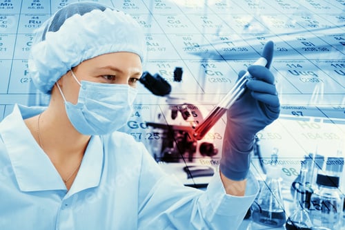 Preview: Science, Chemistry, Technology, Biology And People Concept - Young Female Scientist Mixing Reagents