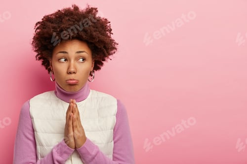 Preview: Problem, Stress, Depression And Hope For Better Concept. Upset Grieved Afro American Woman Holds