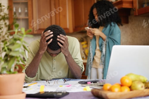 Preview: Desperate Dark-Skinned Male Touching Head With Both Hands, Feeling Absolutely Devastated, Can'T