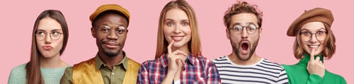Preview: People, Emotions Concept. Emotional Mixed Race Young Women And Men Have Different Facial