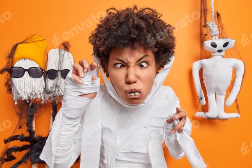 Preview: Grumpy Angry Afro American Woman Tries To Frighten People Says Boo Attracts Her Attention Dresses