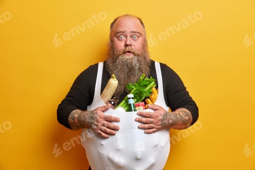 Preview: Shocked Plump Man Stares With Bugged Eyes, Has Problem Of Overweight, Addicted To Food, Leads