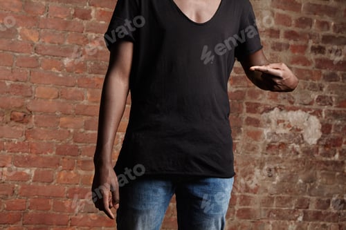 Preview: Style, Design And Fashion Concept. Cropped Portrait Of Dark-Skinned Male Model Wearing Blue Jeans
