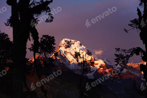 Preview: Amazing Winter Morning In Highlands. Beautiful Shot Of Grand Ancient Mount With Snow Capped White