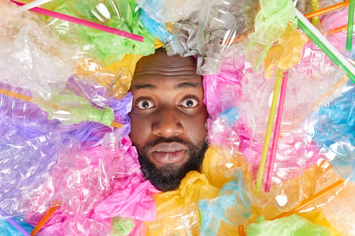 Preview: Black Man Sticks Head In Plastic Garbage Has Stunned Expression Thick Beard Bothered With Problem