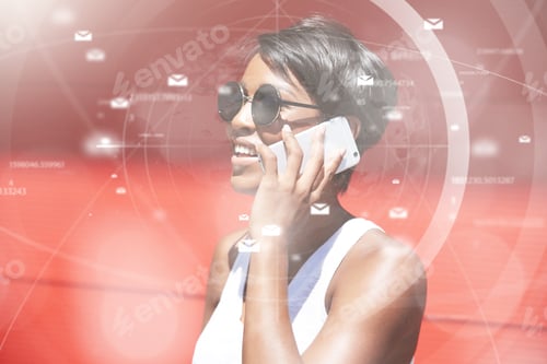 Preview: Futuristic Technology. Visual Effects. Profile Of Self-Confident African Woman With Short Pixie