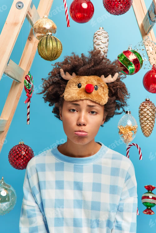 Preview: Close Up Shot Of Displeased Afro American Woman Looks With Gloomy Face Expression At Camera Sad To