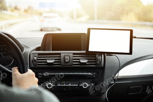 Preview: Nice Close-Up Shot Of Modern Car Interior. Young Male Driver With Hands On Steering Wheel. Good