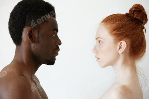 Preview: Deep Connection Between Two Young People Of Different Races Looking At Each Other With Pure