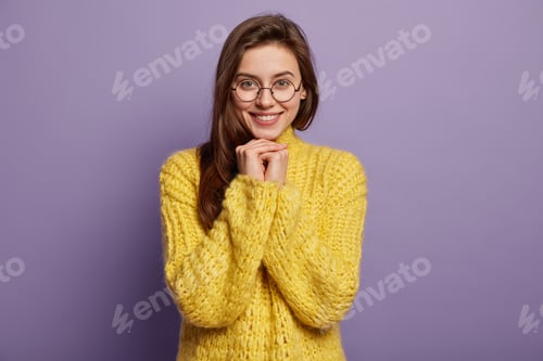 Preview: People And Positive Emotions Concept. Adorable Charming Friendly Looking Young Girl Glad To Recieve