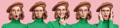 Preview: Set Of Beautiful Woman`S Portraits With Different Emotions And Facial Expressions. Attractive Young