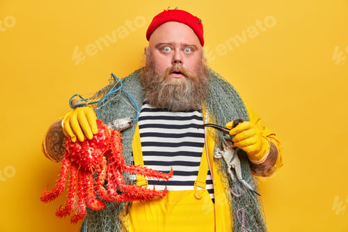 Preview: Stupefied Bearded Man Shocked To Catch Big Octopus During Fishing Time, Smokes Pipe And Stares At
