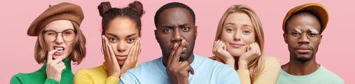 Preview: Thoughtful Concentrated Dark Skinned Plump Male, Pretty Blonde Woman Listens Interesting Story With