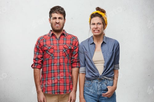 Preview: Displeasure, Irritation, Dislike, Loathing, Disgust And Annoyance Concept. Portrait Of Unshaven