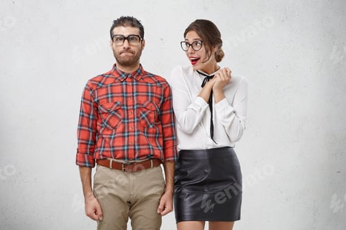 Preview: Reserved Nervous Male Wonk Worries Before Exam, Being Not Sure In His Knowledge And Happy Female