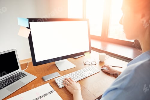 Preview: Cropped View Of Female Hands Keyboarding On The Computer At Office Table, Young Office Worker Using