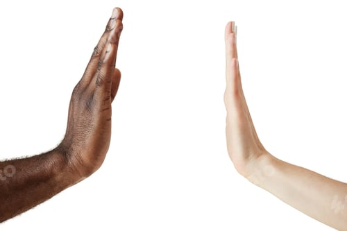 Preview: Close Up View Of Black Male And White Female Hands Giving A Five Isolated Against White Studio