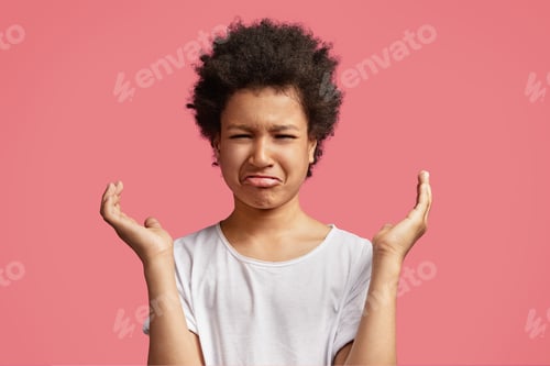 Preview: Image Of Discontent Unhappy Crying Small Kid With Afro Hairstyle, Feels Frustrated And Upset As