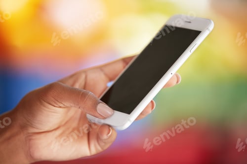 Preview: Young African Female Student Holding Smart Phone With Blank Copy Space For Your Promotional
