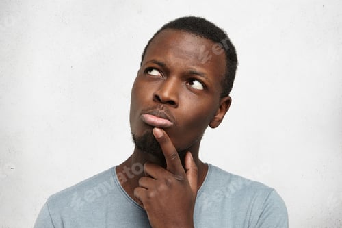 Preview: Human Face Expressions, Emotions And Feelings. Handsome Young African American Man Looking Up With