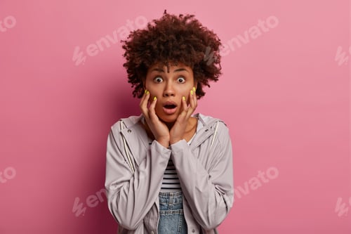 Preview: Photo Of Scared Nervous Woman Grabs Face, Forgot To Switch Off Iron At Home, Gasps Scared And