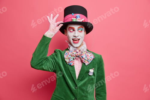 Preview: Positive Insane Hatter Wears Bright Makeup Ready For Street Performance Or Masquerade Dressed In