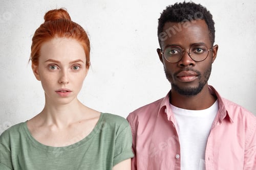 Preview: Horizontal Shot Of Confident Interracial Female And Male Students Meet After Classes To Prepare