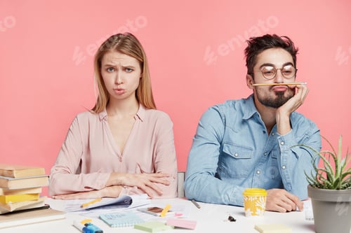 Preview: Discontent Unhappy Female Can`T Prepare Report With Groupmate Who Foolishes, Sit All Day Long
