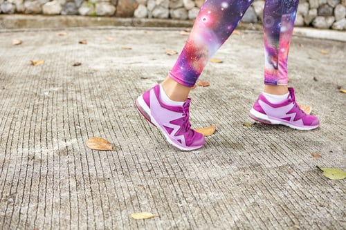 Preview: Sports, Fitness And Healthy Lifestyle Concept. Close Up Shot Of Female Feet In Purple Sneakers On