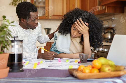 Preview: Young Dark-Skinned Woman Feeling Stressed, Holding Head In Despair, Can'T Stand Through Financial