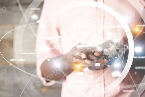 Preview: Technology And Worldwide Connection Concept. Close Up Shot Of African Male Hands Holding Smart